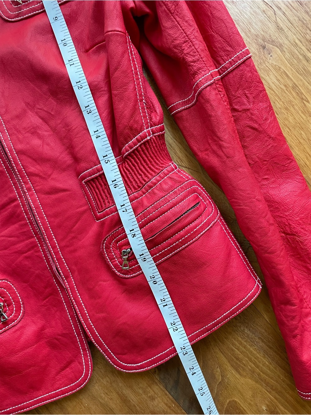 Anne Klein Red Zip-Front Genuine Leather Hour Glass Peplum Jacket size S - Picture 11 of 12